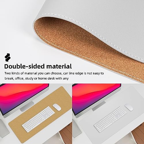 AFIING Leather Desk Pad Protector, Large Desk Mat with Natural Cork & PU Leather, Mouse Pad, Non-Slip, Waterproof Desk Writing Pad for Office and Home (White) - Image 3