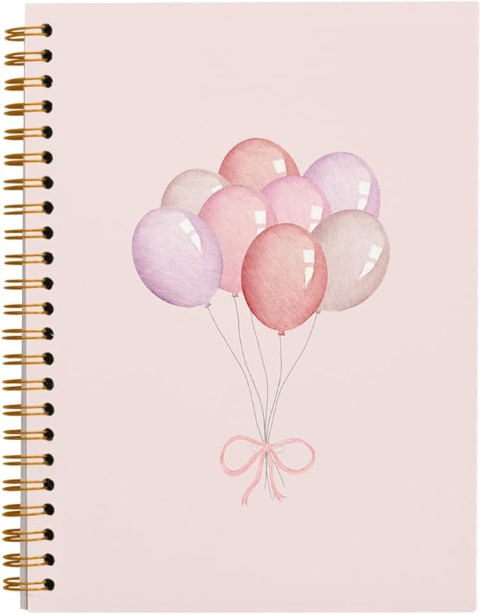 Pink Notebook Journal, Preppy Pink Balloon Notebook, Girly Notebook, Preppy Office Supplies, Pink Aesthetic Notebook, Pink Desk Accessories for Women, Hardcover Spiral Notebook 5.5x8.3