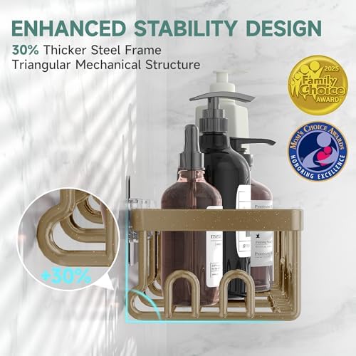 Veken Shower Caddy 6-Pack, No Drilling & Rustproof, Waterproof Adhesive Shelves Rack with Soap Holder, Large Capacity Bathroom Organizers and Storage, Wall-Mounted Kitchen & Home Decor, Matte Gold - Image 2