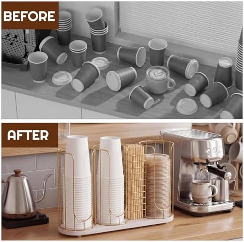 Geelin 18oz Adjustable Coffee Cup Dispenser with Wooden Base, Cup and Lid Holder, Cups Holder Organizer for Coffee Pod Straw and Lid Storage(4-compartment Single,Color 4) - Image 6