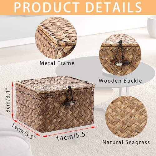 Hipiwe Seagrass Basket Bin with Lid X-Small Handwoven Wicker Storage Basket - Image 2