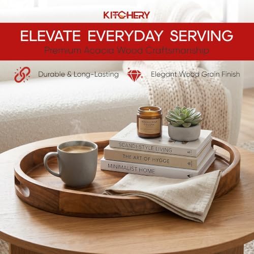 Oval Wood Ottoman Tray, 20 x 14.9 Inch Decorative Serving Tray for Coffee Table, Large Brown Wooden Tray for Living Room, Bedroom and Home Decor - Image 3