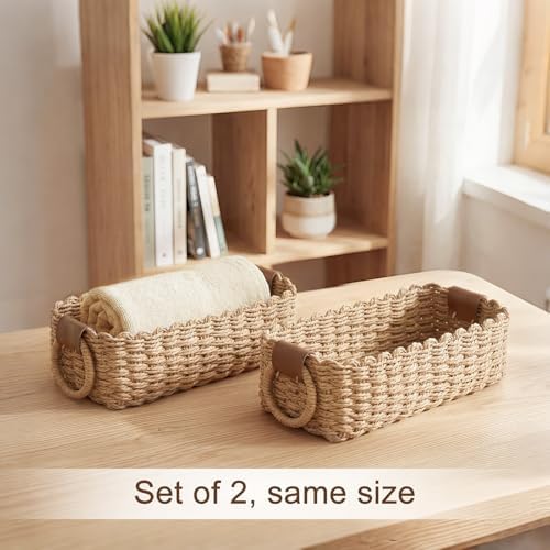 Mkono Small Paper Rope Storage Baskets, 2 Pack Woven Bins for Organizing - Image 6