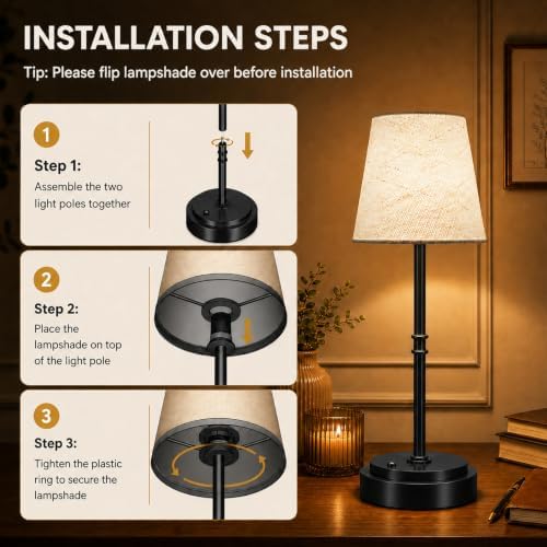 Rechargeable Cordless Table Lamp, Battery Operated Bedside Lamp, Black - Image 6