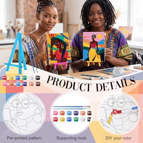 Blosssound 10 Set Pre Printed Canvas Pre Drawn Canvas Painting with Easel Kits 5" x 7" Outline Painting Panels for Beginners, DIY Craft Project, Party Favor, Home Decors(Modern Lady) - Image 3