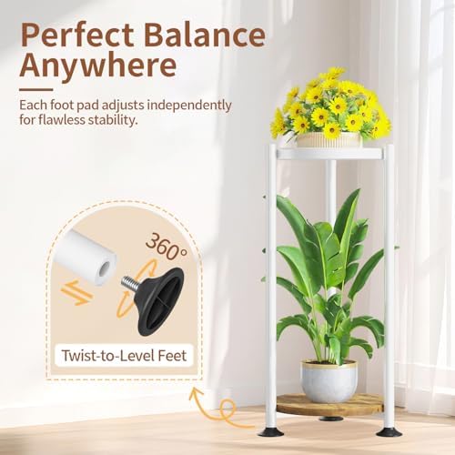 LASZOLA Plant Stand Tall Flower Holder for Indoor Corner, 2 Tier White - Image 6
