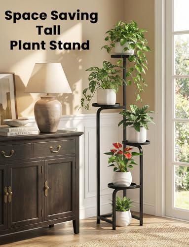 TOSKING Tall 4-Tier Square Metal Plant Stand Outdoor, Drainage Trays, Black - Image 6