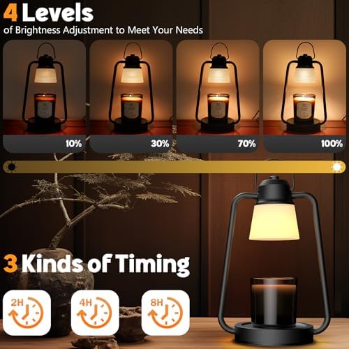 Candle Warmer Lamp, Candle Lamp Warmer with Dimmer, Electric Candle Warmer for Jar Candles Lamp Warmer Bedroom Home Decor, 2H/4H/8H Timer with 2 * 50 Bulbs - Image 3