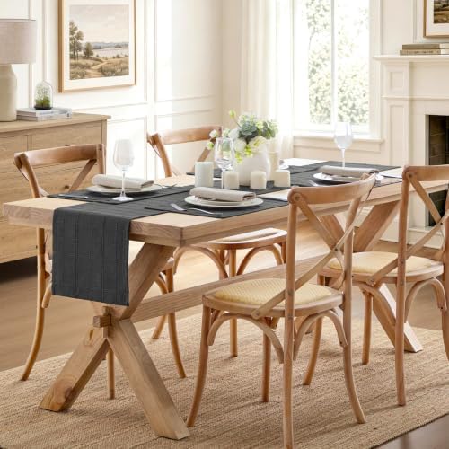 ZeeMart Linen Checked Farmhouse Table Runner, 13x60 Inches Charcoal - Image 3