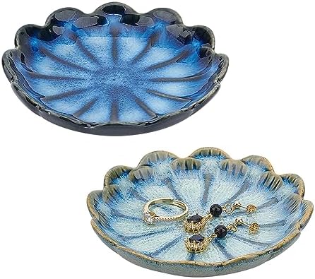 NBEADS 2 Pcs 2 Color Ceramic Jewelry Tray, Lotus Flower Shape Ring Dish Holder Porcelain Trinket Tray Decorative Trinket Plate for Ring Necklace Bracelet Jewelry Watch Key Gift by NBEADS