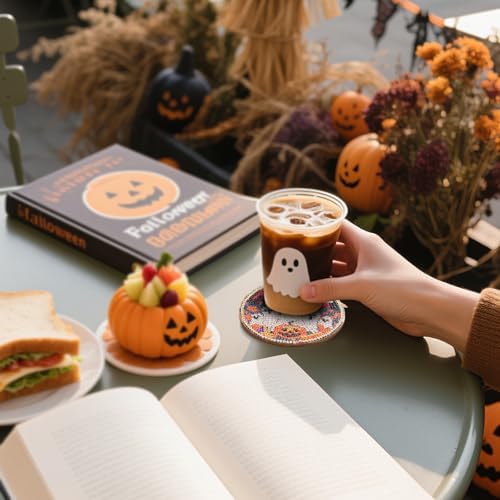 Zynlio Halloween Diamond Paintings Coasters Kits Set with Holder, Halloween Diamond Art, DIY Diamond Crafts Coasters for Adults, Diamond Art Painting Kits for Women, Beginners, Diamond Craft Supplies - Image 6