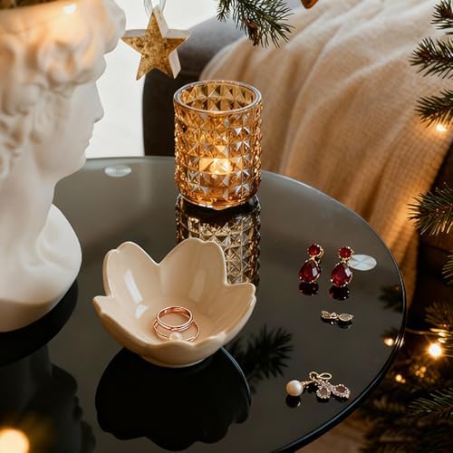 Pearl White Flower Ceramic Ring Holder Jewelry Dish Tray Trinket Bowl - Image 3