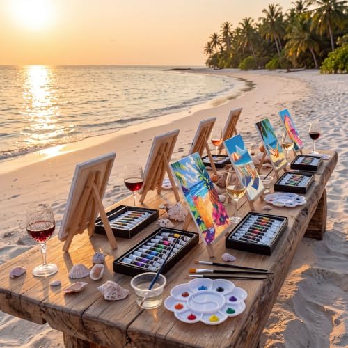 Cholemy 148 Pcs 24 Set Pre Drawn Canvas Paint Kit Adults, Seaside - Image 2