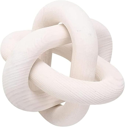 GUDAGUU Wood Knot Decor -Coffee Table Decor Shelf Decor Table Books Hand Carved Home Decoration Boho Country Rustic Modern Shabby Chic Style Decor 3 Link Wooden Knot Chain Link Decor (White)