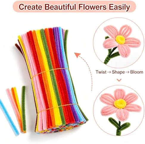 Lymoc DIY Flower Bouquet Kit with 2 Glass Vases, 600PCS Pipe Cleaners Craft Kit, 13 Colors Chenille Stems for Flower Making, Handmade Gift Kit for Girls,Teens&Adults, DIY Crafts & Home Decor - Image 4