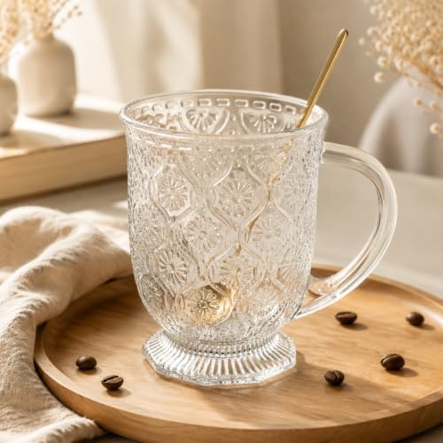 KEMORELA 16oz Vintage Glass Coffee Mugs Set,Large Tea Cups with Handle - Image 6