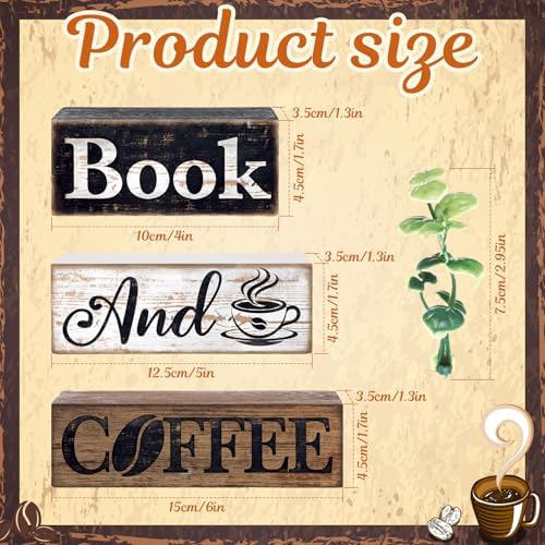 Moucuny 4 Pcs Farmhouse Table Decor Rustic Wooden Book and Coffee Signs - Image 2
