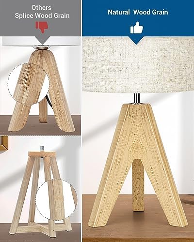 DEWENWILS Mid Century Bedside Lamp, Small Tripod Table Lamp with Linen Fabric Shade, Wood Nightstand Lamp for Nursery, Living Room, Bedroom, End Table, UL Listed, 14.2 Inch, ON/Off Switch - Image 2
