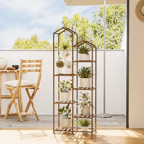 Bamworld Plant Stand Indoor Outdoor 6 Tier Tall Large Wood Plant Shelf - Image 2