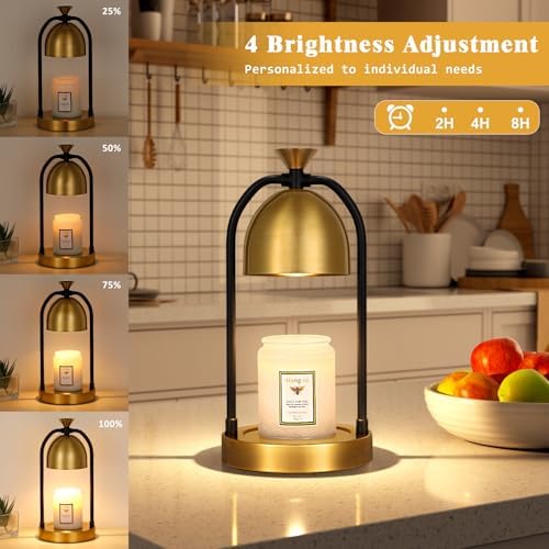 Hong-in Gold Candle Warmer Lamp with Timer-Modern Room Decor Aesthetic Vintage, Gifts for Women,Dimmable Wax Melt Warmer for Scented Wax with 2 Bulbs - Image 2