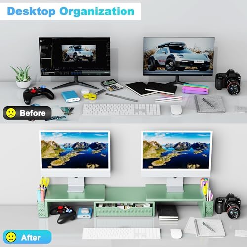 Spacrea Dual Monitor Stand Riser with Drawer and 2 Pen Holders - Image 3