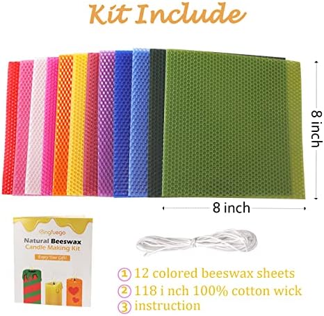 Bingfuego Beeswax Candle Making Kit for Beginners-12 Beeswax Sheets for Candle Making Rolling Kits, Natural Beeswax Candle Making Kit (Bright Color, 8 x 8 inch) - Image 2
