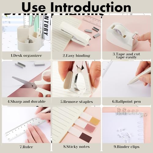 Marspark Beige Desk Accessories Office Supplies Set, 12 Pcs - Image 4