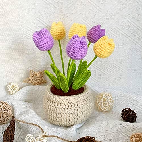 Lily's Lyric Flower Crochet Kit | Tulip Flowerpot | Step-by-Step Video Tutorial for Adults Teenagers | DIY Home Decoration Craft Gift Idea Purple&Yellow - Image 5