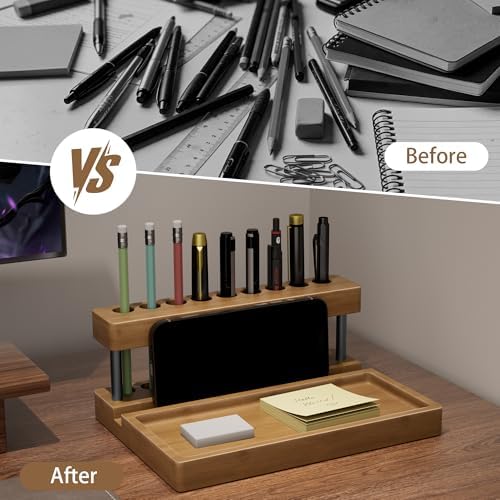 Wooden Pen Holder for Desk, Solid Wood Pen Display Stand with 9 Slots - Image 6