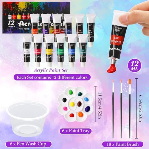 Cholemy 6 Set Paint and Sip Kit for Adults 8"x 10" Pre Drawn Canvas Painting with Wooden Easel Acrylic Paint Wash Cup Brushes Palette Apron for Painting DIY Adult's Date Party Supplies(Landscape) - Image 3
