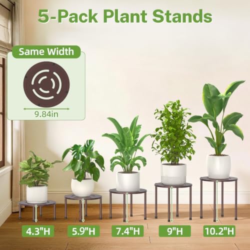 iDavosic.ly 5-Pack Metal Plant Stands for Indoor Outdoor, 10'' Small Bronze - Image 2