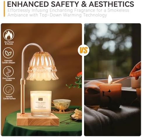 TOACSUCP Candle Warmer Lamp with 3 Bulbs, Adjustable Height Dimmable Candle Warmer with Timer, Compatible with Large Jar Candles, Flower Candle Warmer with Charming Gift Box Ribbon(Light Yellow) - Image 4