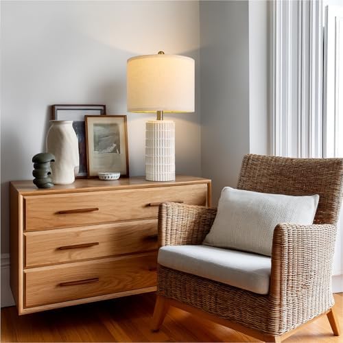 PoKat 20.75" Small Modern Ceramic Table Lamps Set of 2 for Bedroom, White - Image 5