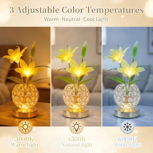 Stargazer Lily Crystal Table Lamp, Rechargeable Touch Flowers Lamp - Image 3