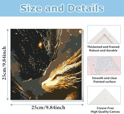 Dragon Paint by Numbers with Frame, Paint by Numbers Kit for Adults 10x10 - Image 3