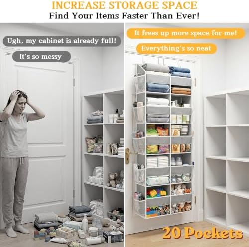 2 Pack Over the Door Organizer 5 Tiers, Extra Large Behind Door Storage of 10 Compartments, 80 lbs Weight Capacity Over Door Organizer, Door Hanging Organizer for Closet, Diaper Organizer, Light Gray - Image 3