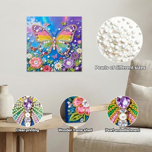 Xylzzuit Pearl Painting Kit with Frame All Inclusive 9.84x9.84IN DIY Gemstone Diamond Art Craft Supplies for Adults Beginners Craft Lovers Living Room Wall Desktop Decor Gift (Butterfly) - Image 6