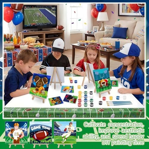 Tenceur 12 Sets Football Sports Paint by Numbers Kit Pre Drawn Canvas Painting Set with Easels Paints and Brushes for Kids Beginners Classroom Party Group and Team DIY Art Activities - Image 6