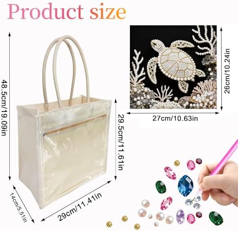 Xylzzuit DIY Pearl Painting Canvas Tote Bag Kit 11.42IN Diamond Art Handbag for Women Shopping Grocery Bag Dots Beads Art Craft Gift (Turtle) - Image 4