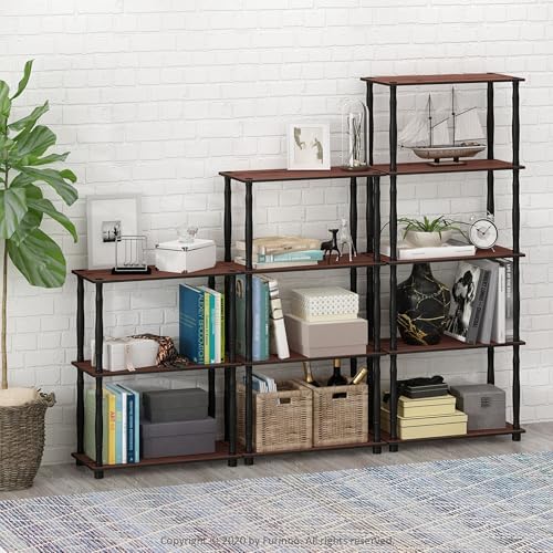 Furinno Turn-N-Tube 4-Tier Multipurpose Shelf Display Rack, Classic Tubes, Dark Cherry/Black - Image 2