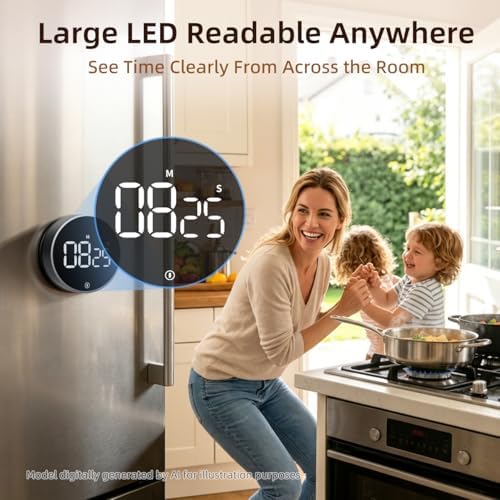 Digital Magnetic Kitchen Timer & Stopwatch with LED Display, Space Gray - Image 3
