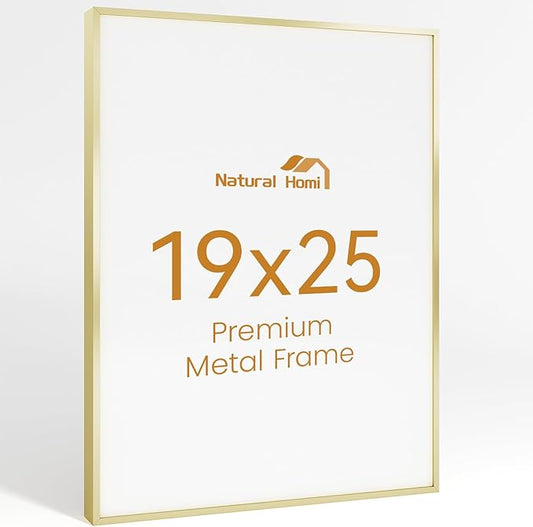 19x25 Aluminum Metal Picture Frame,Tempered Glass Gold Photo Frame 19x25 for Family Photo,Posters,Art,Document to Wall Mount Horizontally or Vertically