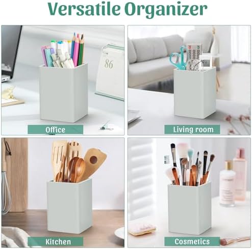 Pen Holder for Desk,Nordic Elegance Square Silicone Pencil Holder Soft Minimalist Desk Pen Cup Stand Waterproof Multifunctional Office Supplies for Home,Kids and School(Grey) - Image 7