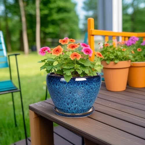 Ceramic Modern Glaze Succulent Planter Pot with Drainage Hole and Saucer 6 Inch Round Flower Plant Pot for Indoor Outdoor Herb Snake Plants - Image 3