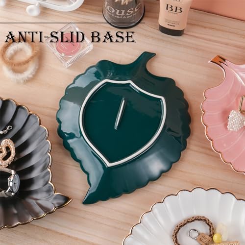 VanEnjoy Candy Dishes Decorative, Key Bowl for Entryway Table, Green Ceramic Bowl Decorative, Decorative Bowl for Keys, Leaf Jewelry Plate Tray - Image 5