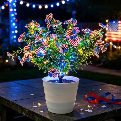 Patriotic LED Artificial Flowers, 4th of July LED Flower Light, Red White Blue Patriotic Home Decor by Hibeauti