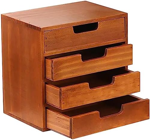 4 Drawer Desktop Storage Organizer in Modern Wood Design (9.8”x6.9”x 9.8”) 4-Drawer Stackable Drawer Unit - Vanity Accessories Organizer (1-Pack) by PrimoSupply