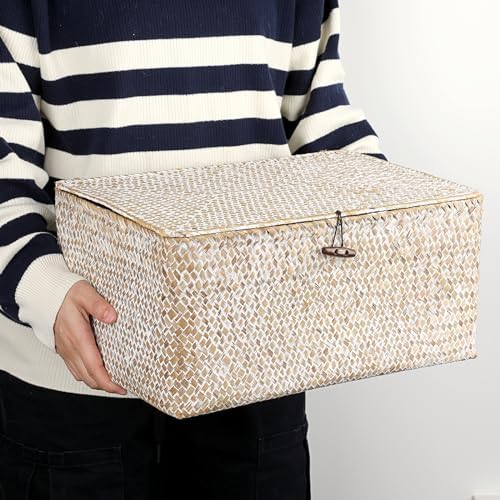 Hipiwe Wicker Woven Baskets Bin with Lid Seagrass Storage Basket, X-Large - Image 7