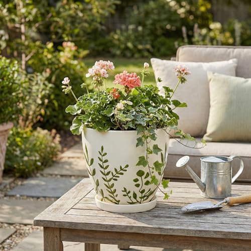 MPotTo Ceramic Pot for Plants 8.2 Inch - Indoor Plant Pot with Drainage Hole and Saucer, Decorative Boho Round Outdoor Planter, Gardening Gifts for Women Men, Room Patio Office Home Decor, White - Image 4