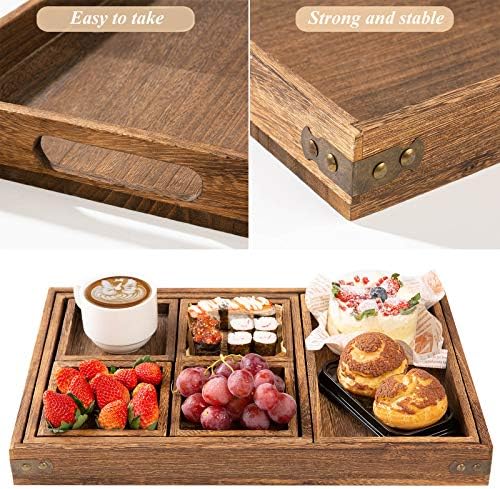 Yangbaga Rustic Wooden Serving Trays with Handle - Set of 7 Rectangular Platters for Entertaining, Breakfast, Coffee Table, Home Decor - Image 4